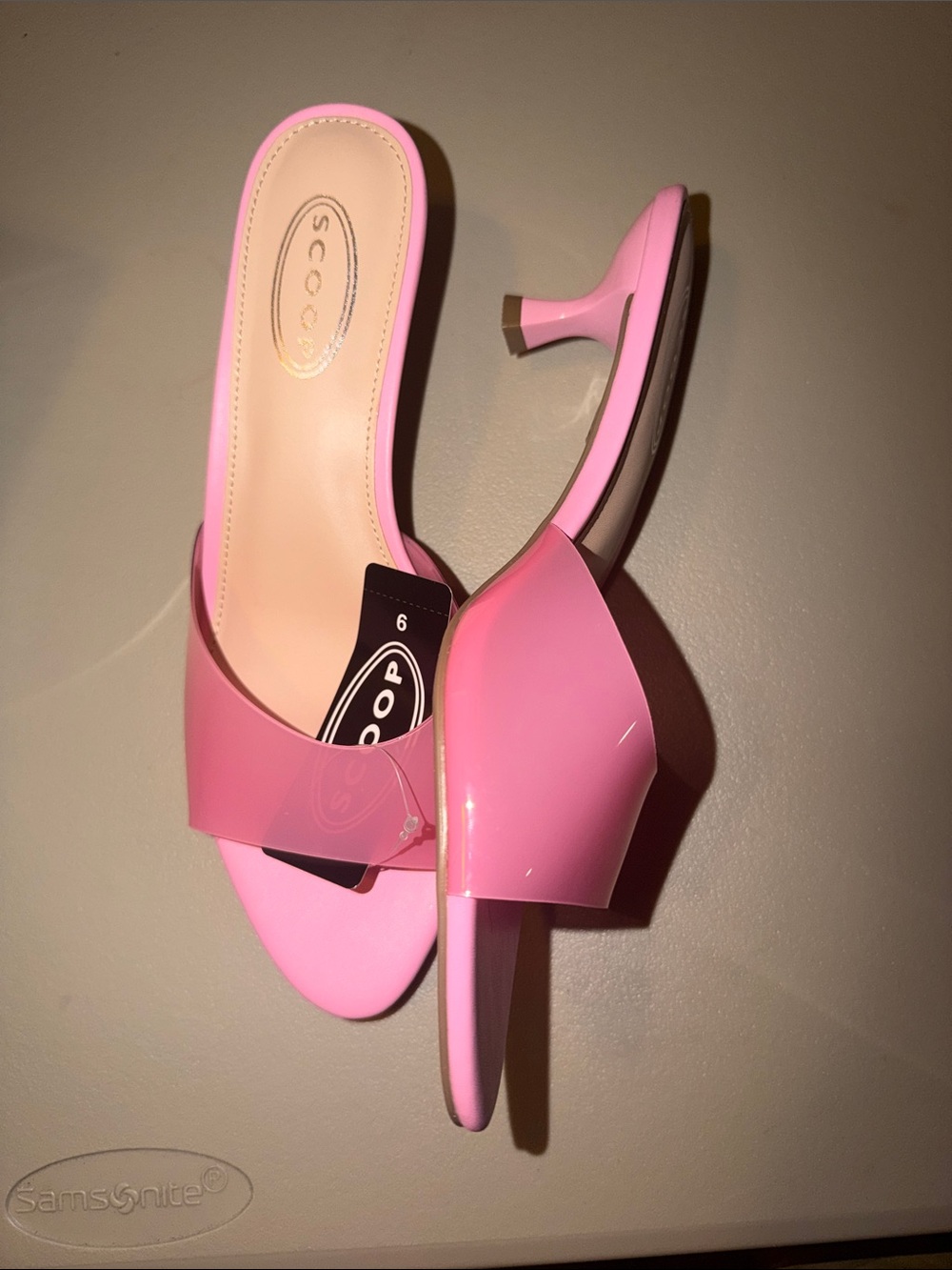 Scoop Pink Patent Slide Mules